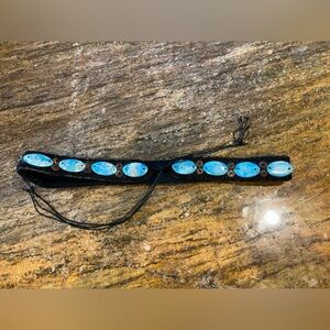 Dick & Jayne Los Angeles Turquoise Colored Belt Sz L Black Beaded Tie